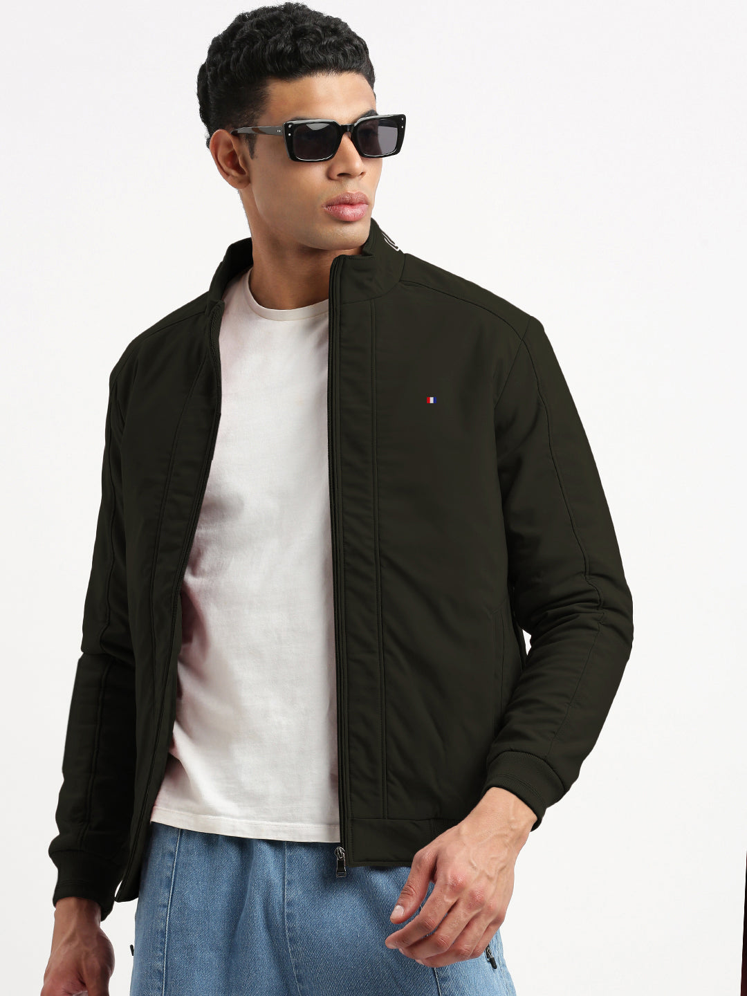 Men's Olive Mock Collar Bomber Jacket