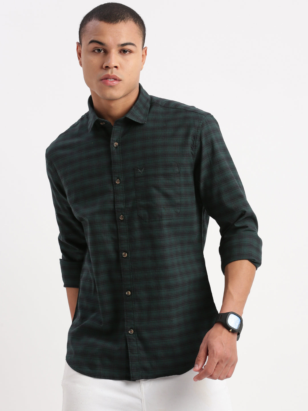 Men Gingham Checks Green Shirt