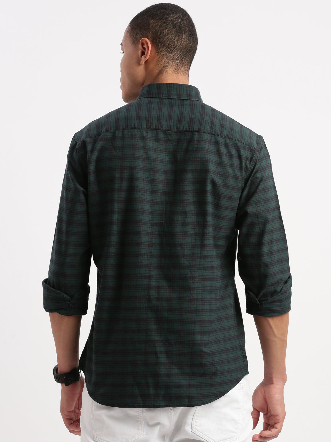 Men Gingham Checks Green Shirt