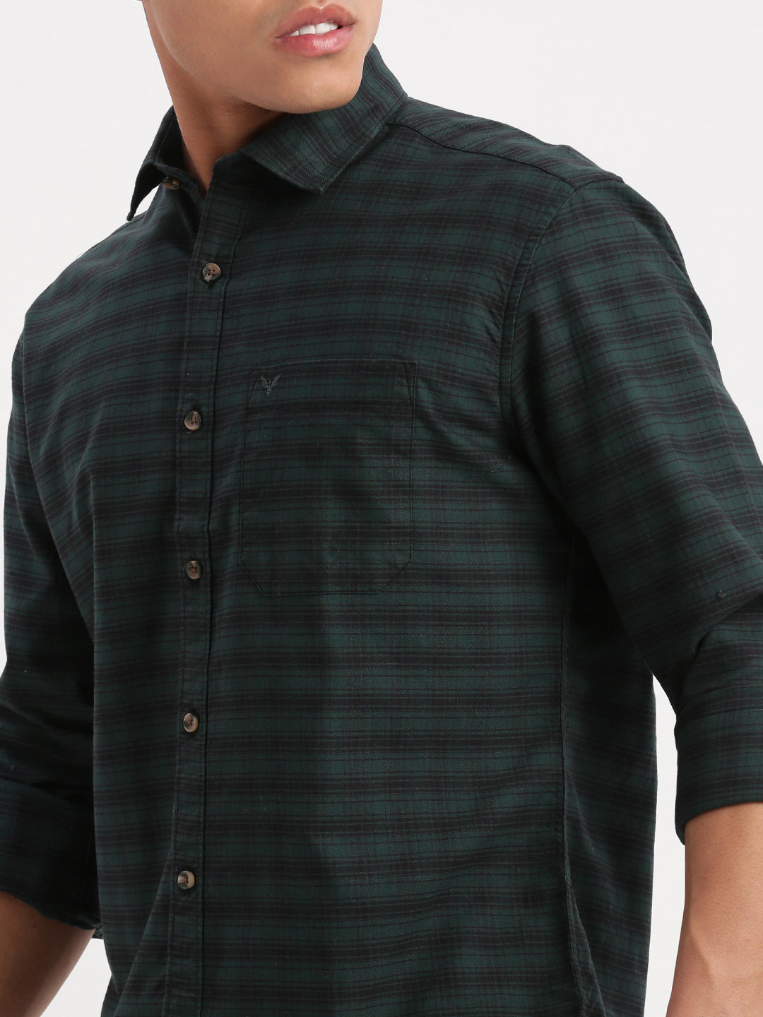 Men Gingham Checks Green Shirt