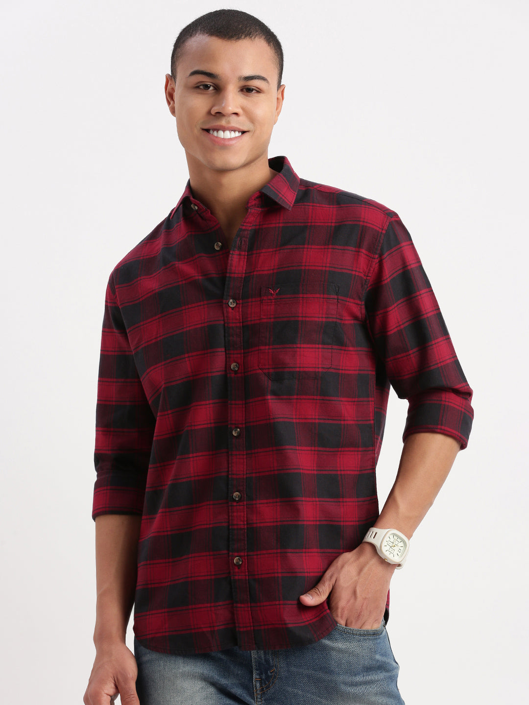 Men Tartan Checks Red Shirt