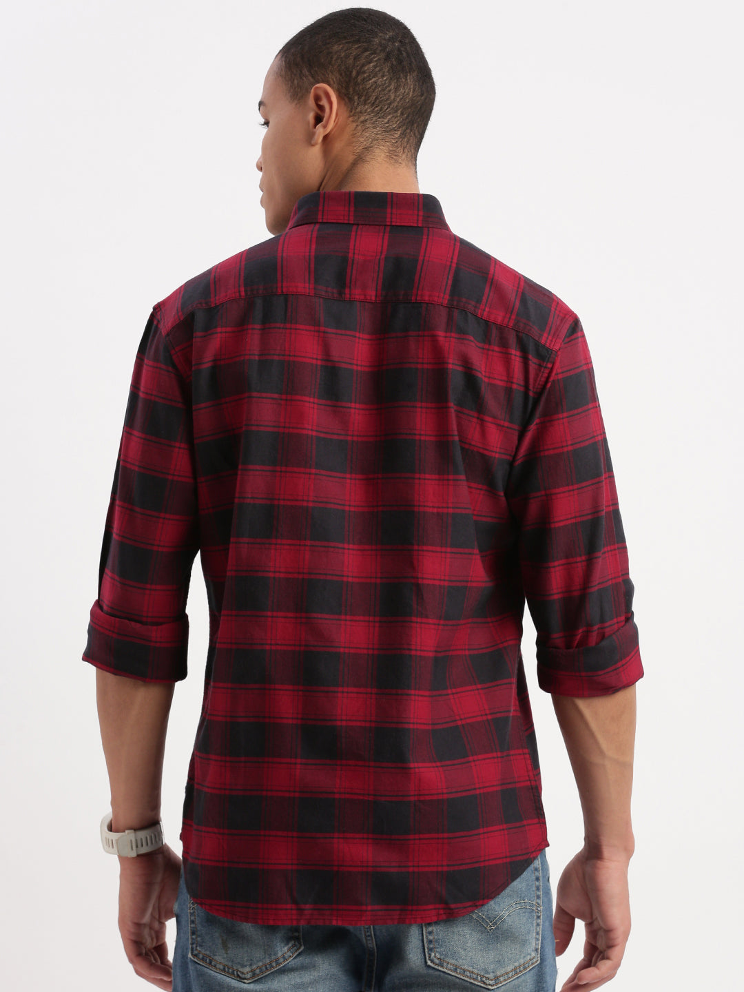 Men Tartan Checks Red Shirt