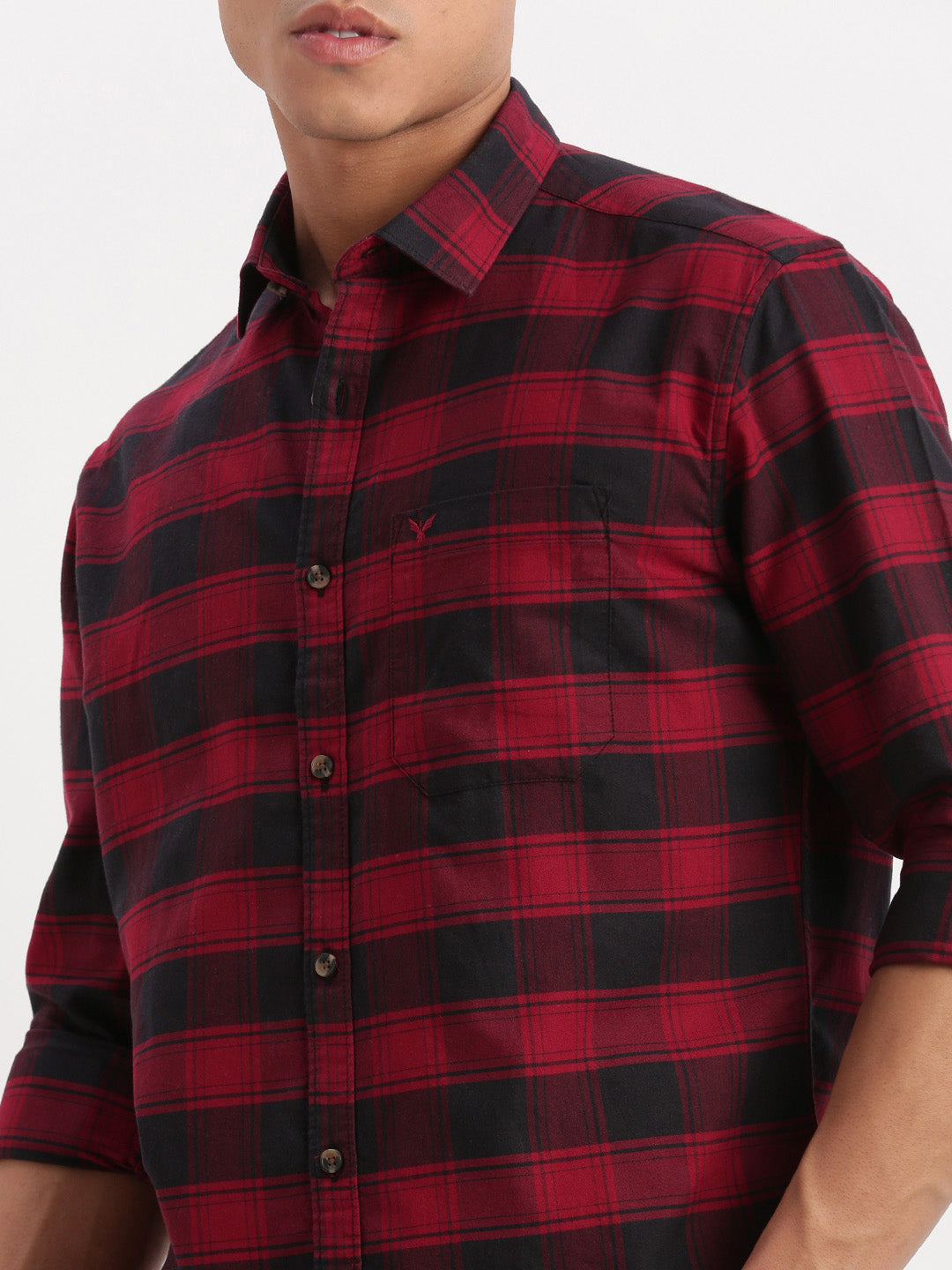 Men Tartan Checks Red Shirt