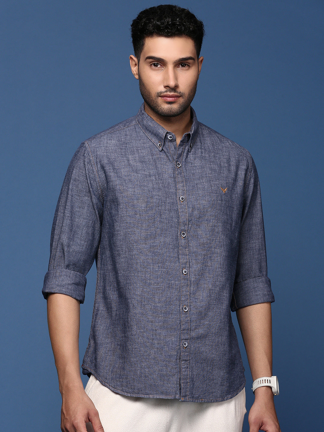 Men Solid Blue Slim Fit Shirt