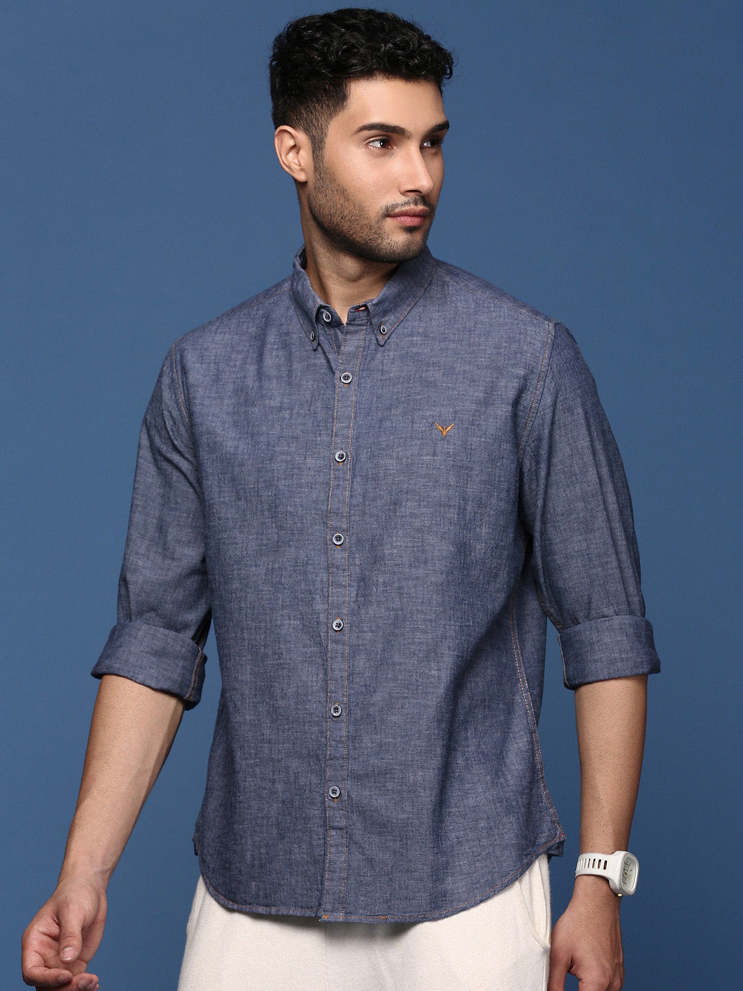 Men Solid Blue Slim Fit Shirt