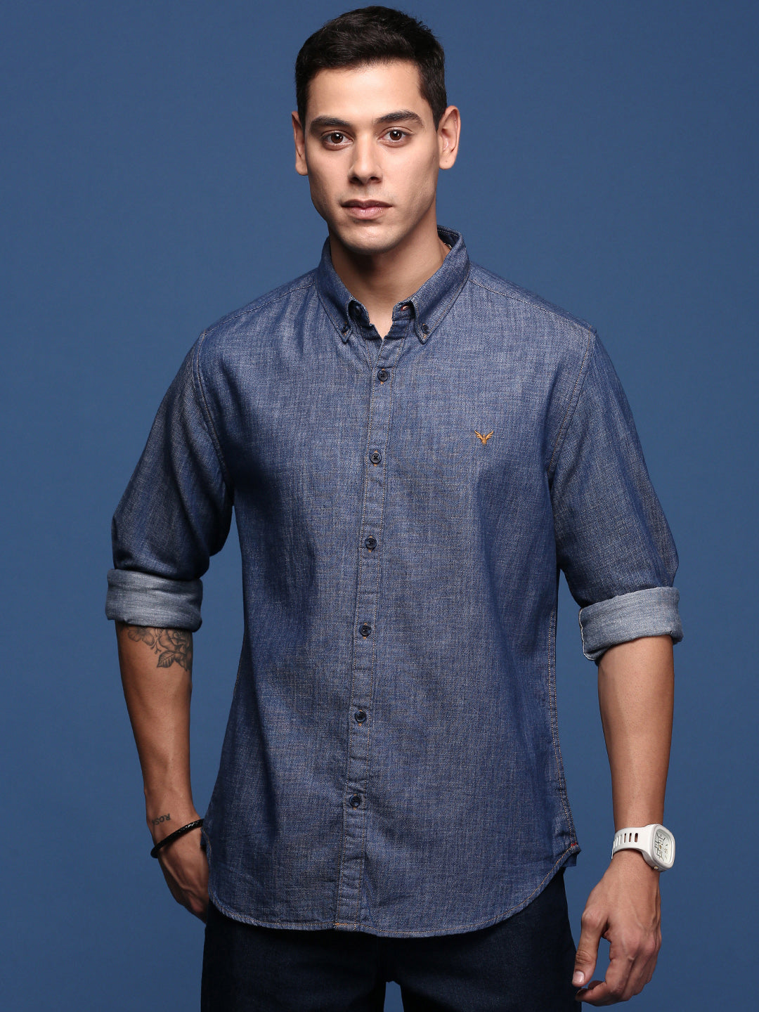 Men Solid Navy Blue Slim Fit Shirt