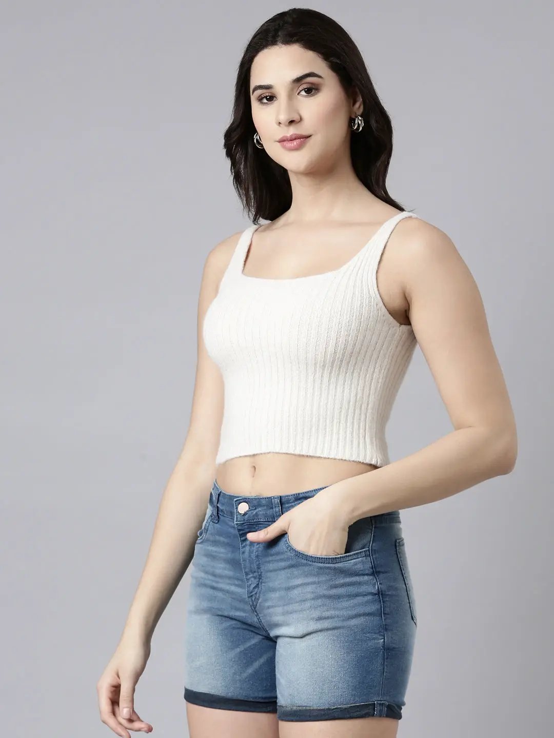 Women's Solid Cream Cardigan Comes with Inner Slip