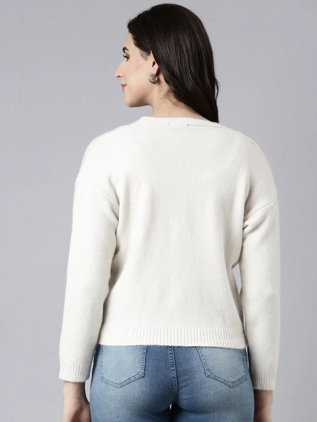 Women's Solid Cream Cardigan Comes with Inner Slip