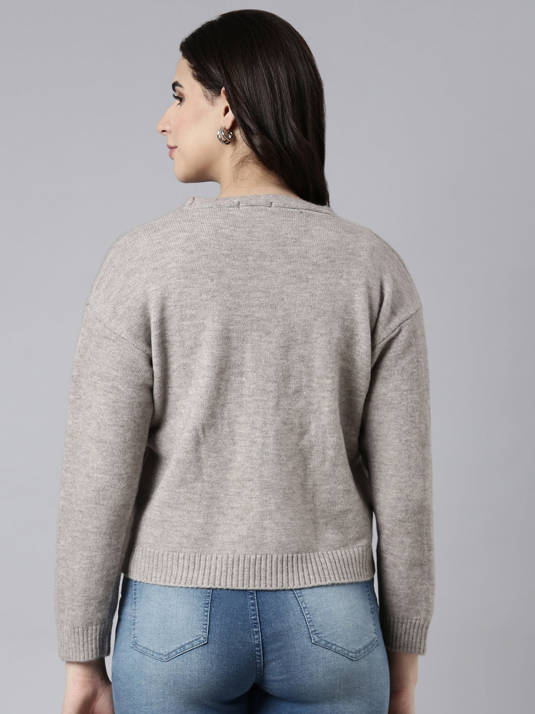 Women Solid Grey Cardigan Comes with Inner Slip