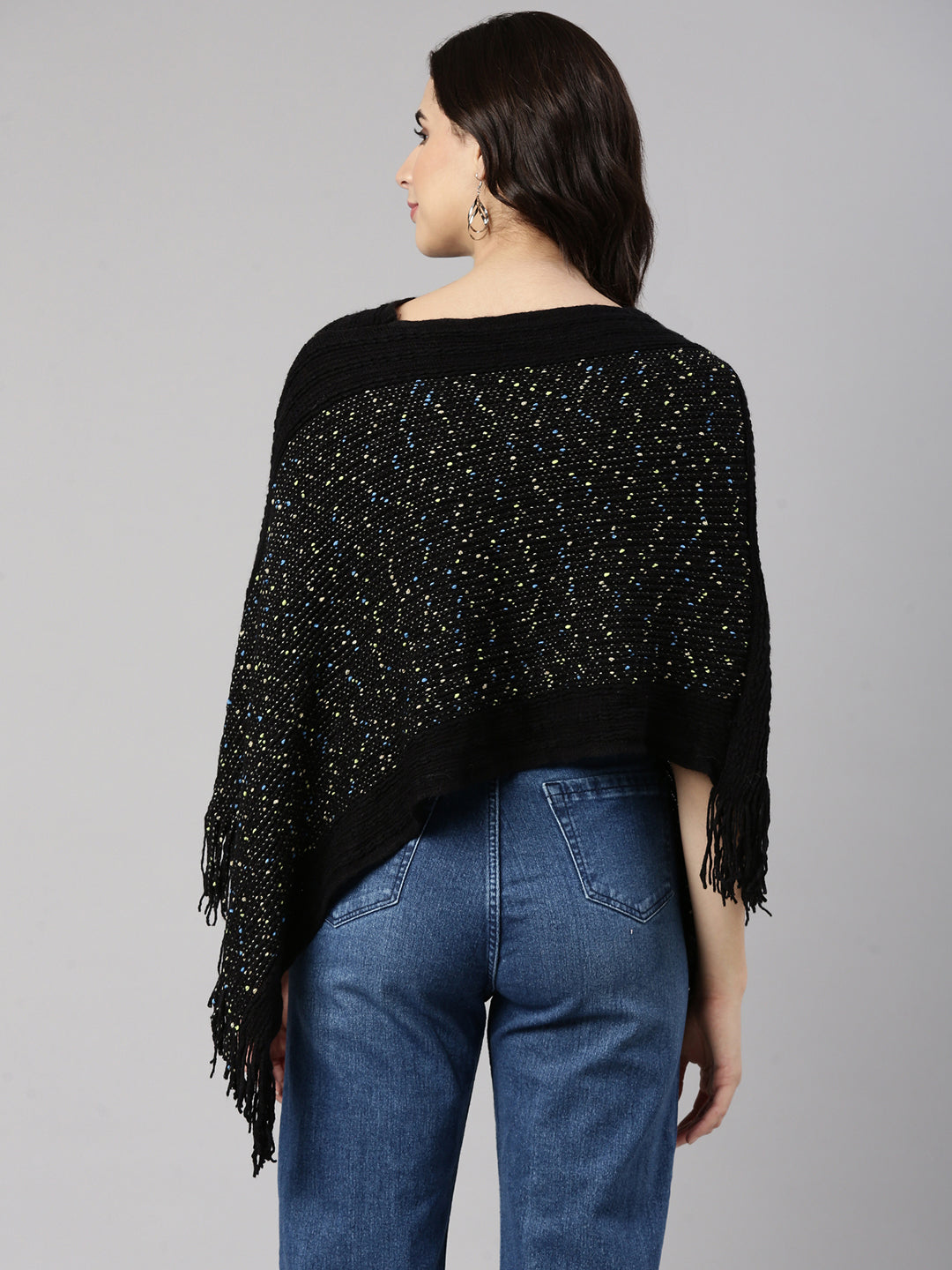 Women's Solid Black Poncho