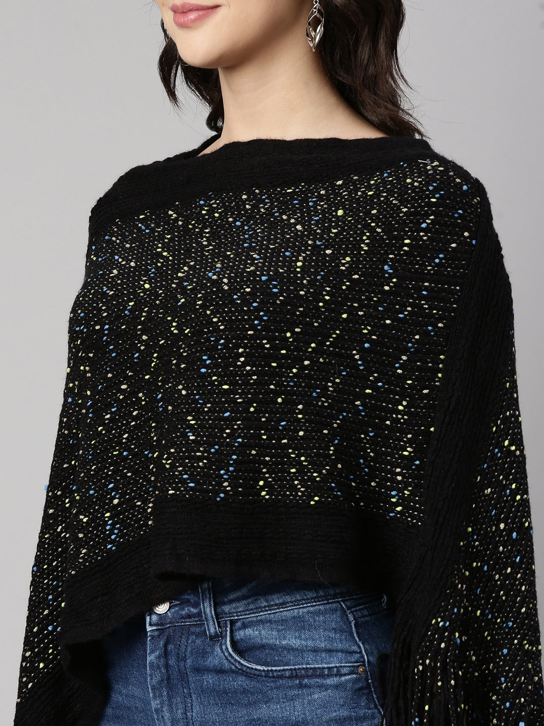 Women's Solid Black Poncho