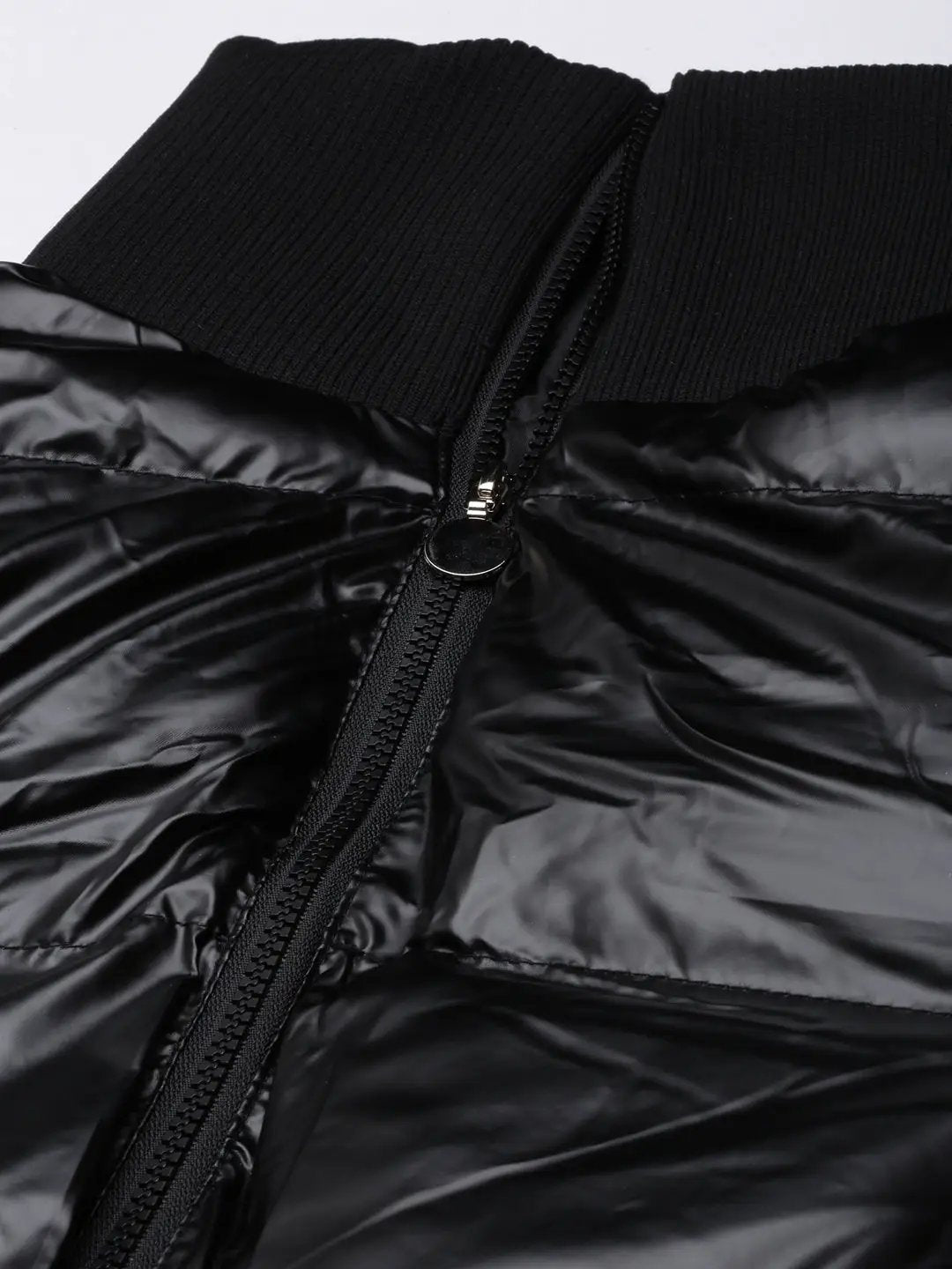 Women's Solid Black Puffer Jacket
