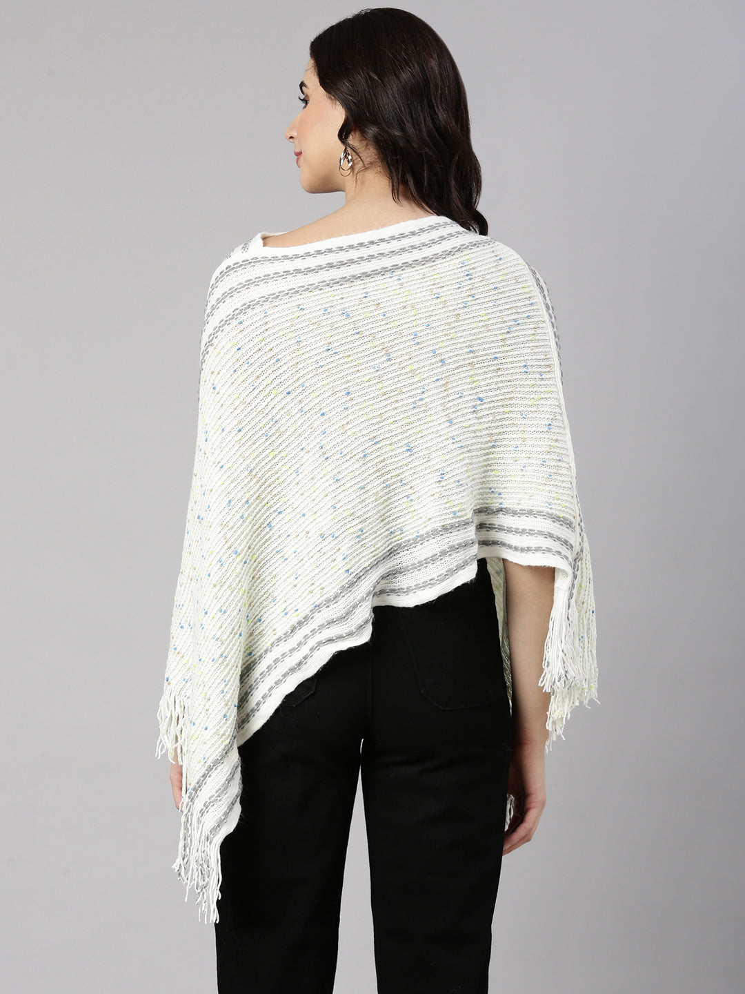Women's Solid White Poncho