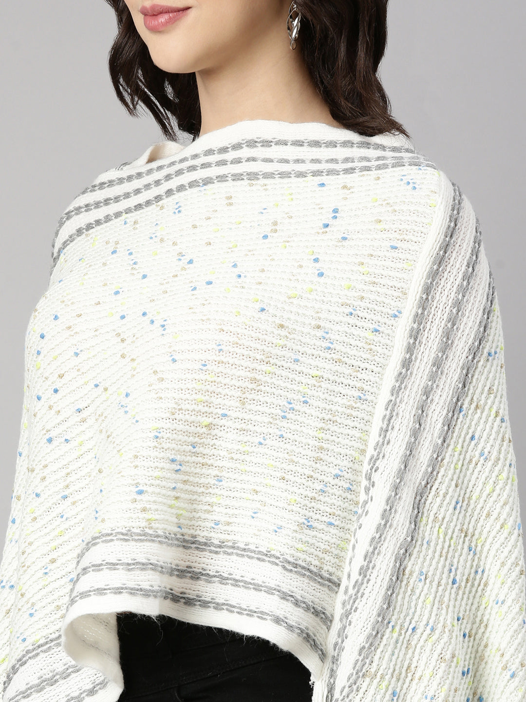 Women's Solid White Poncho
