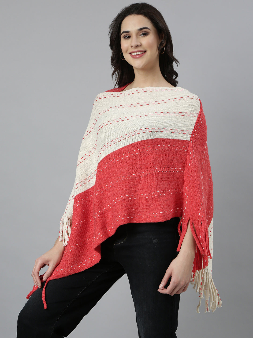 Women's Colourblocked Orange Poncho