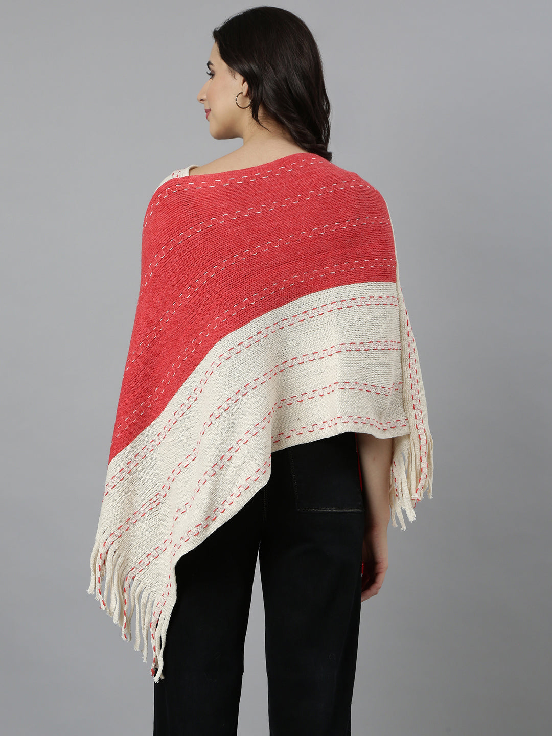 Women's Colourblocked Orange Poncho