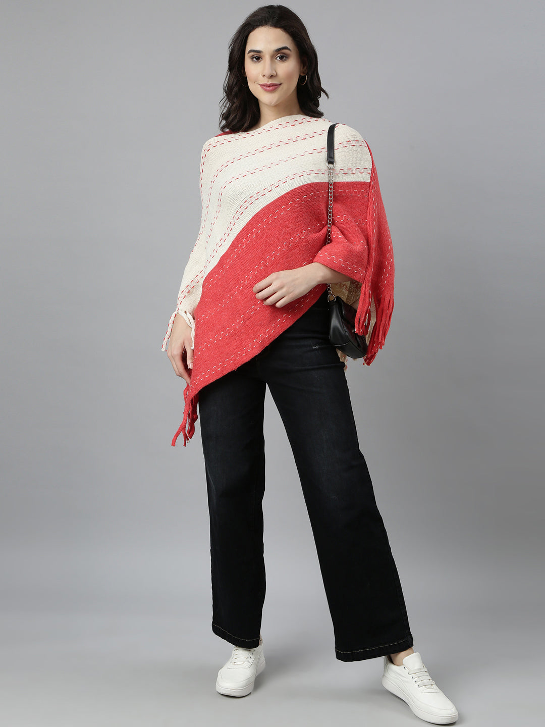 Women's Colourblocked Orange Poncho