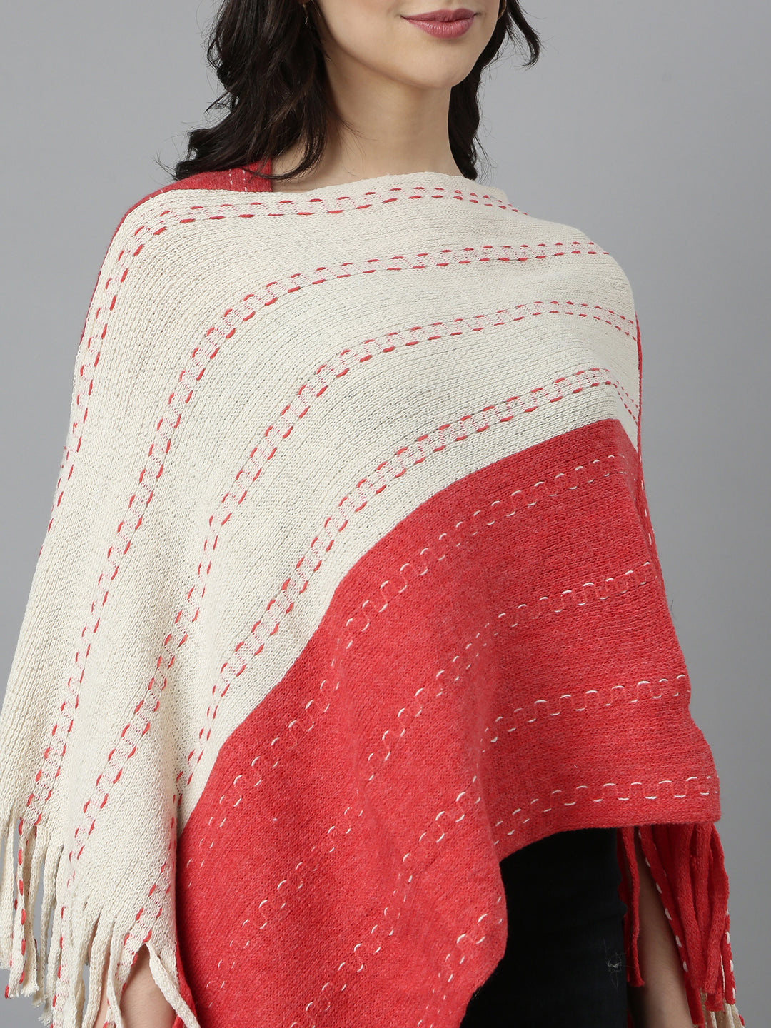 Women's Colourblocked Orange Poncho