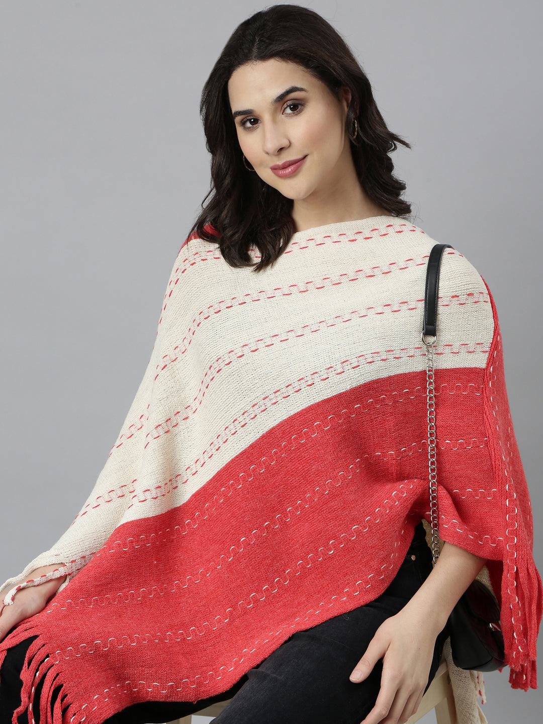 Women's Colourblocked Orange Poncho