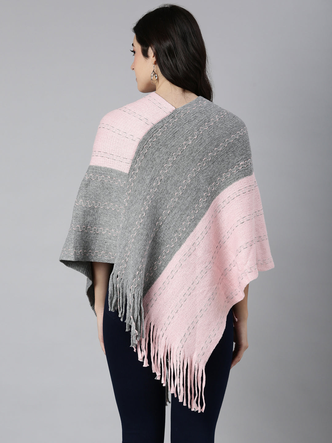 Women's Colourblocked Pink Poncho