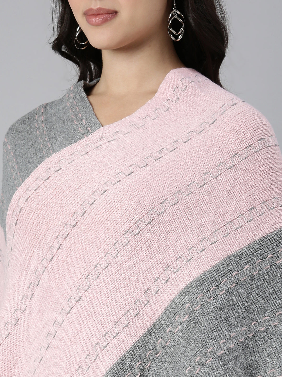 Women's Colourblocked Pink Poncho
