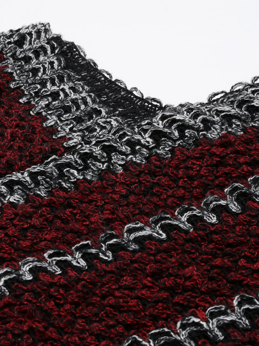 Women's Striped Maroon Poncho