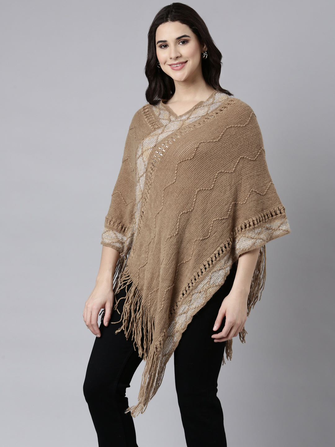 Women's Chevron Brown Poncho