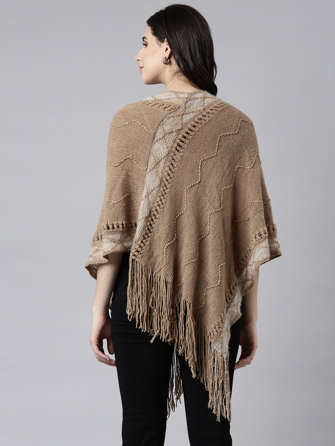 Women's Chevron Brown Poncho