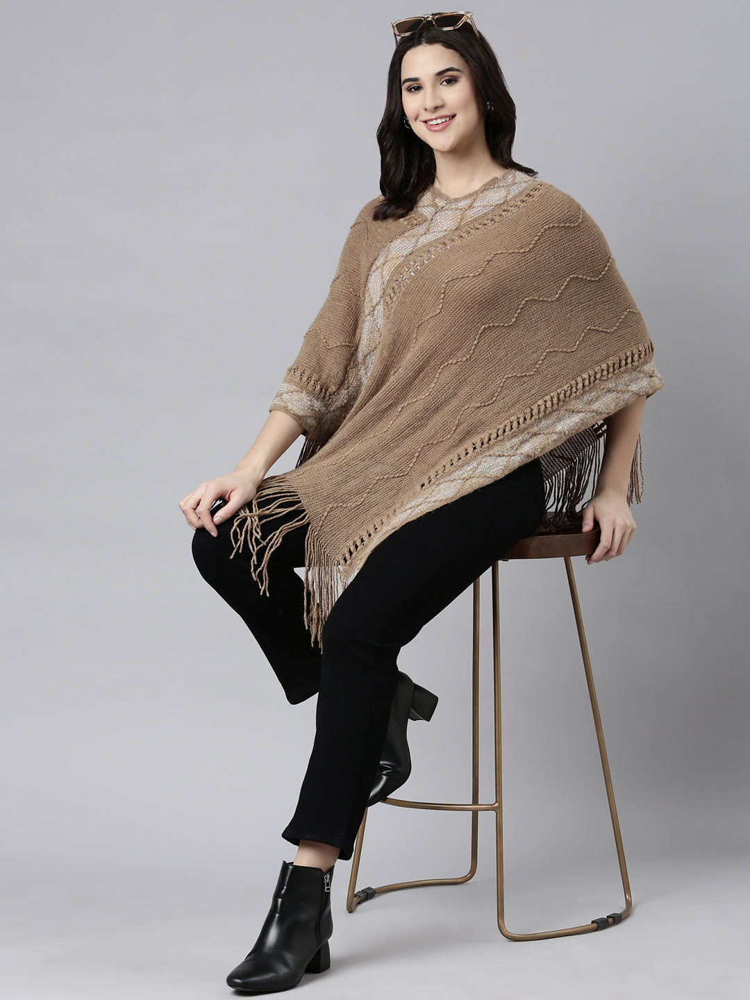 Women's Chevron Brown Poncho
