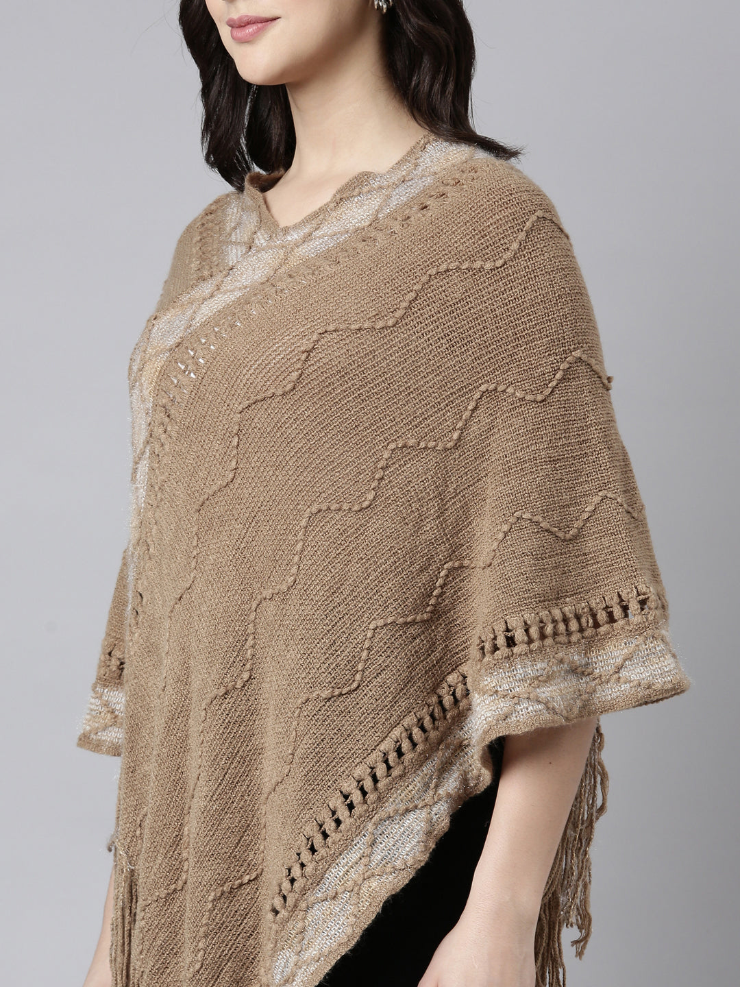 Women's Chevron Brown Poncho