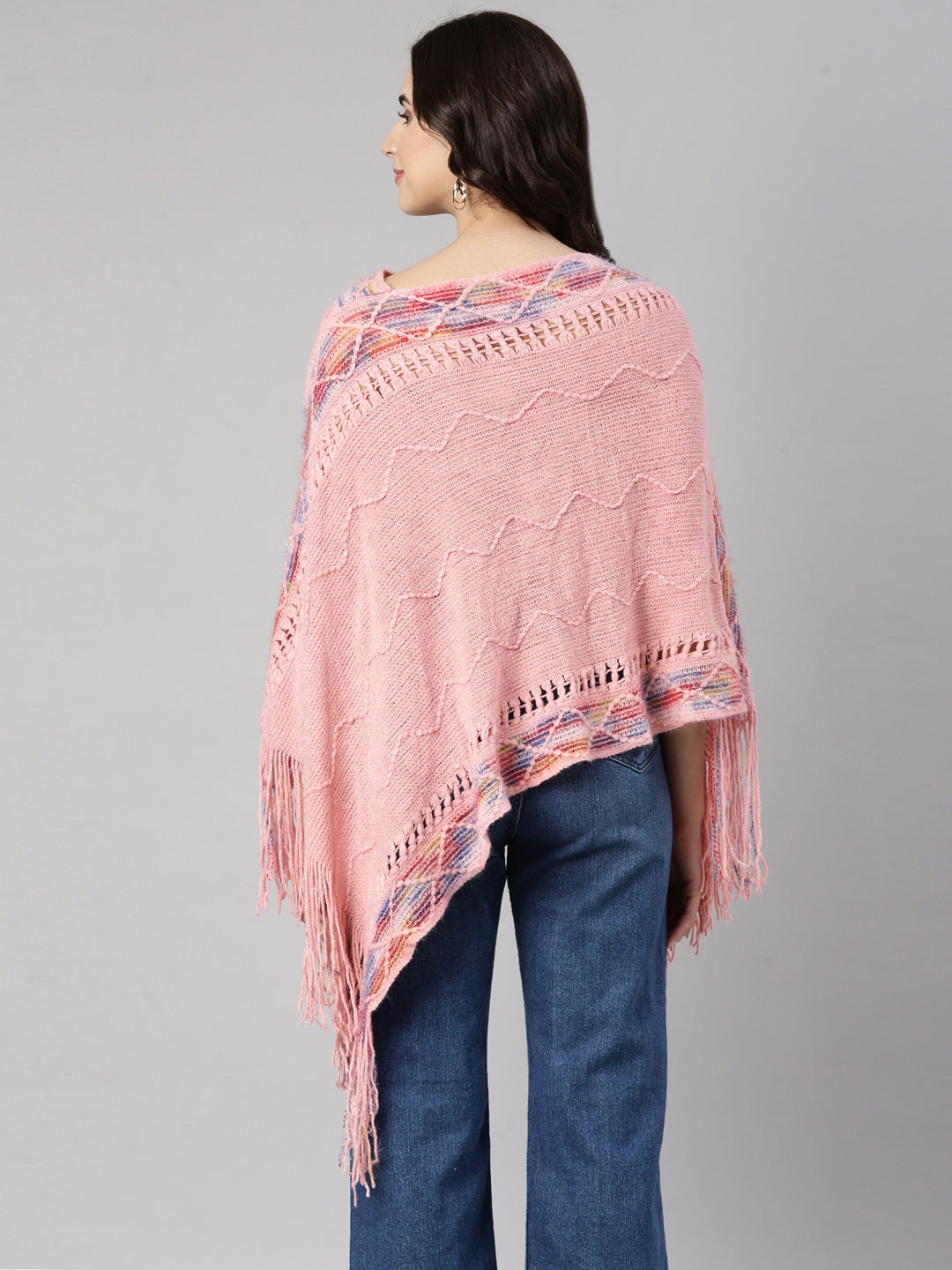 Women Chevron Pink Poncho