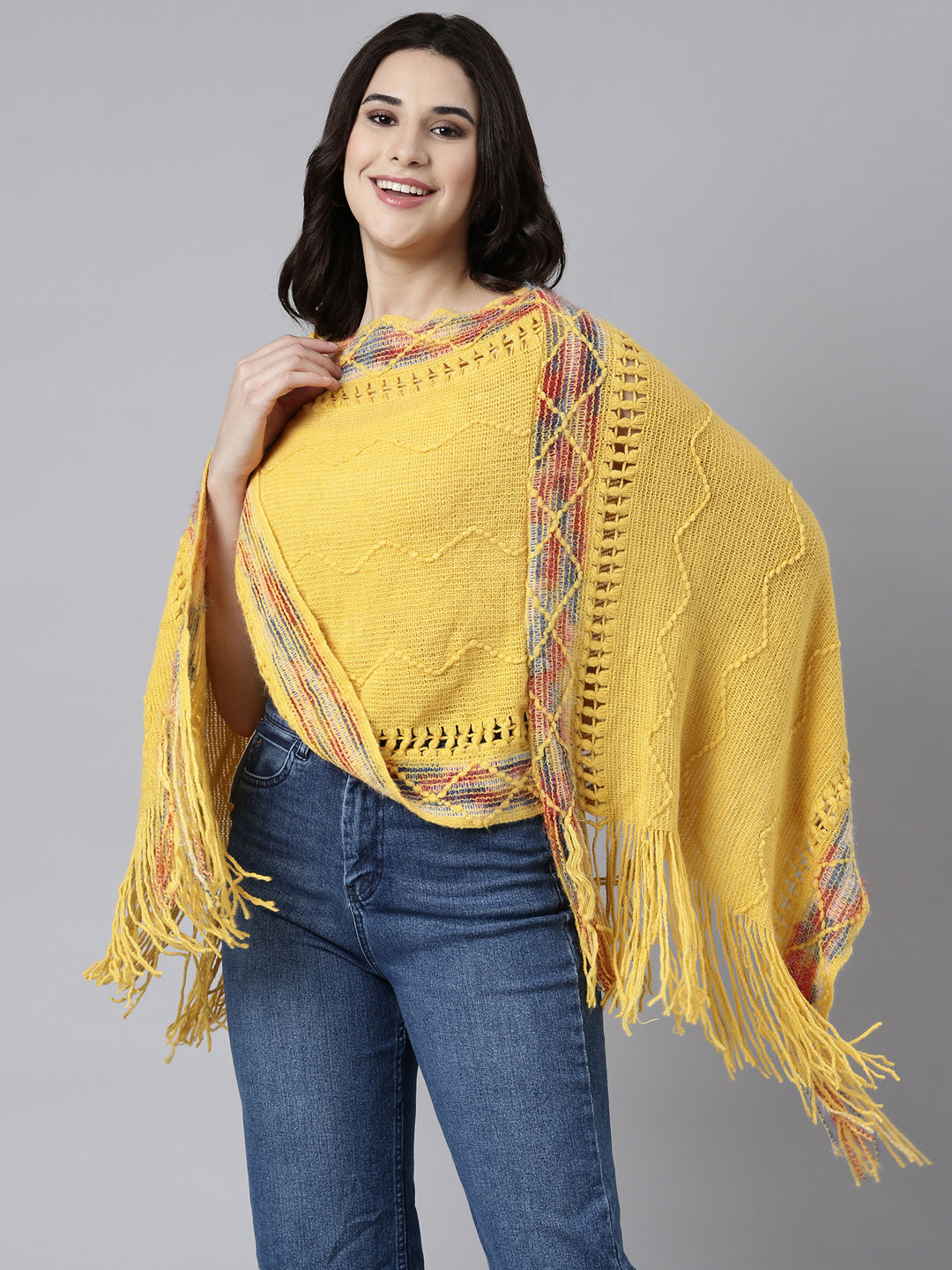 Women's Chevron Yellow Poncho