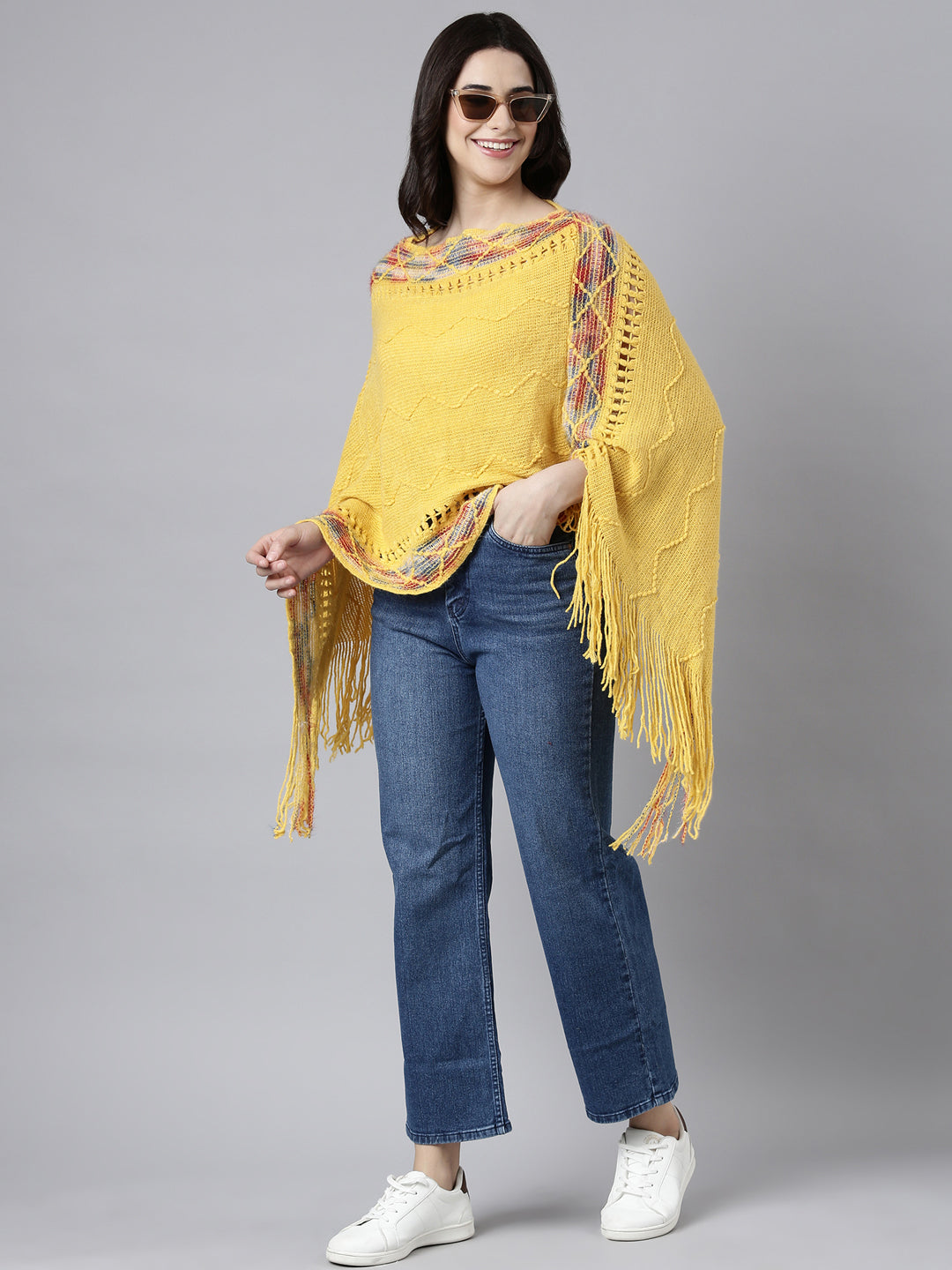 Women's Chevron Yellow Poncho