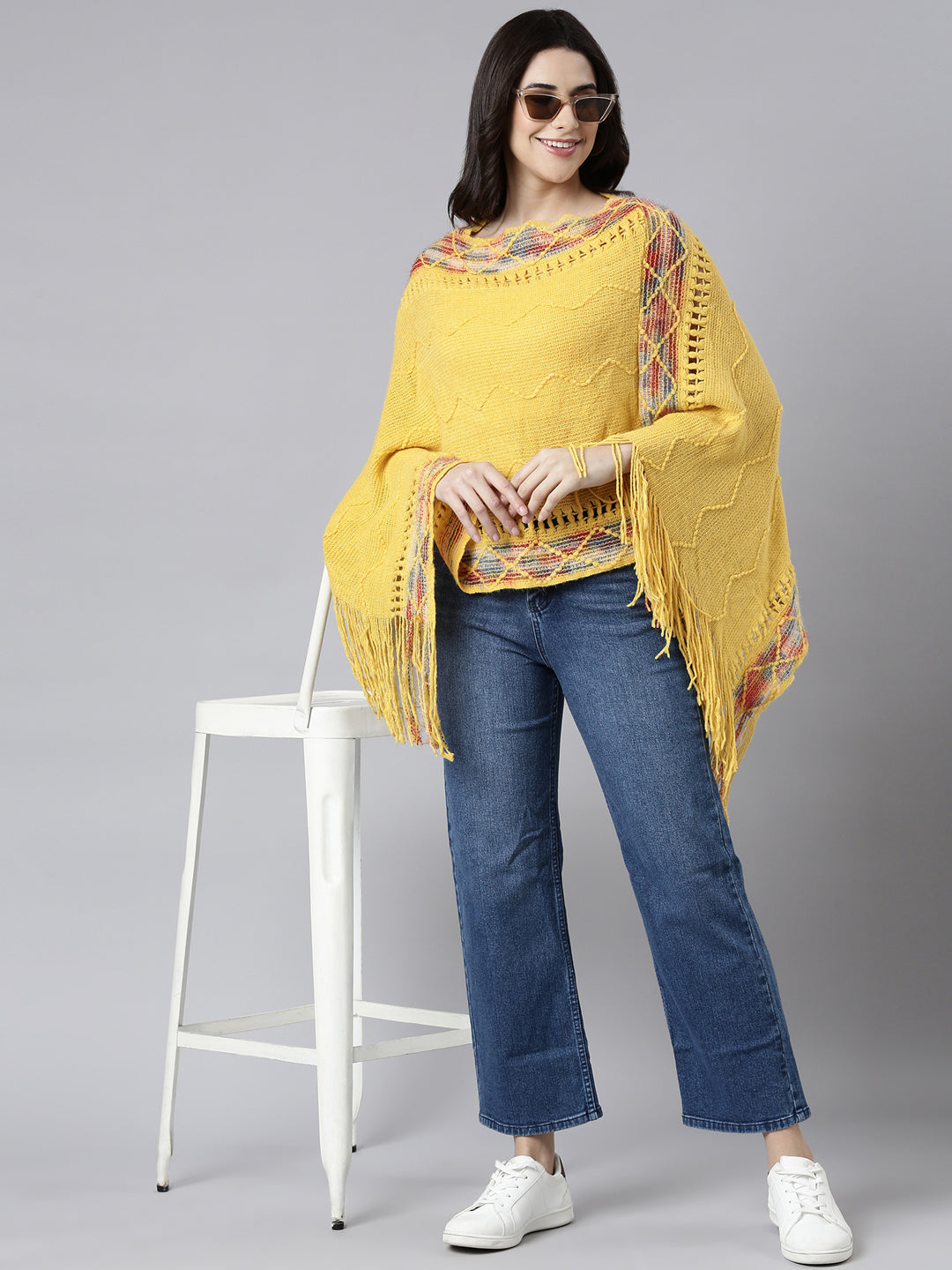 Women's Chevron Yellow Poncho