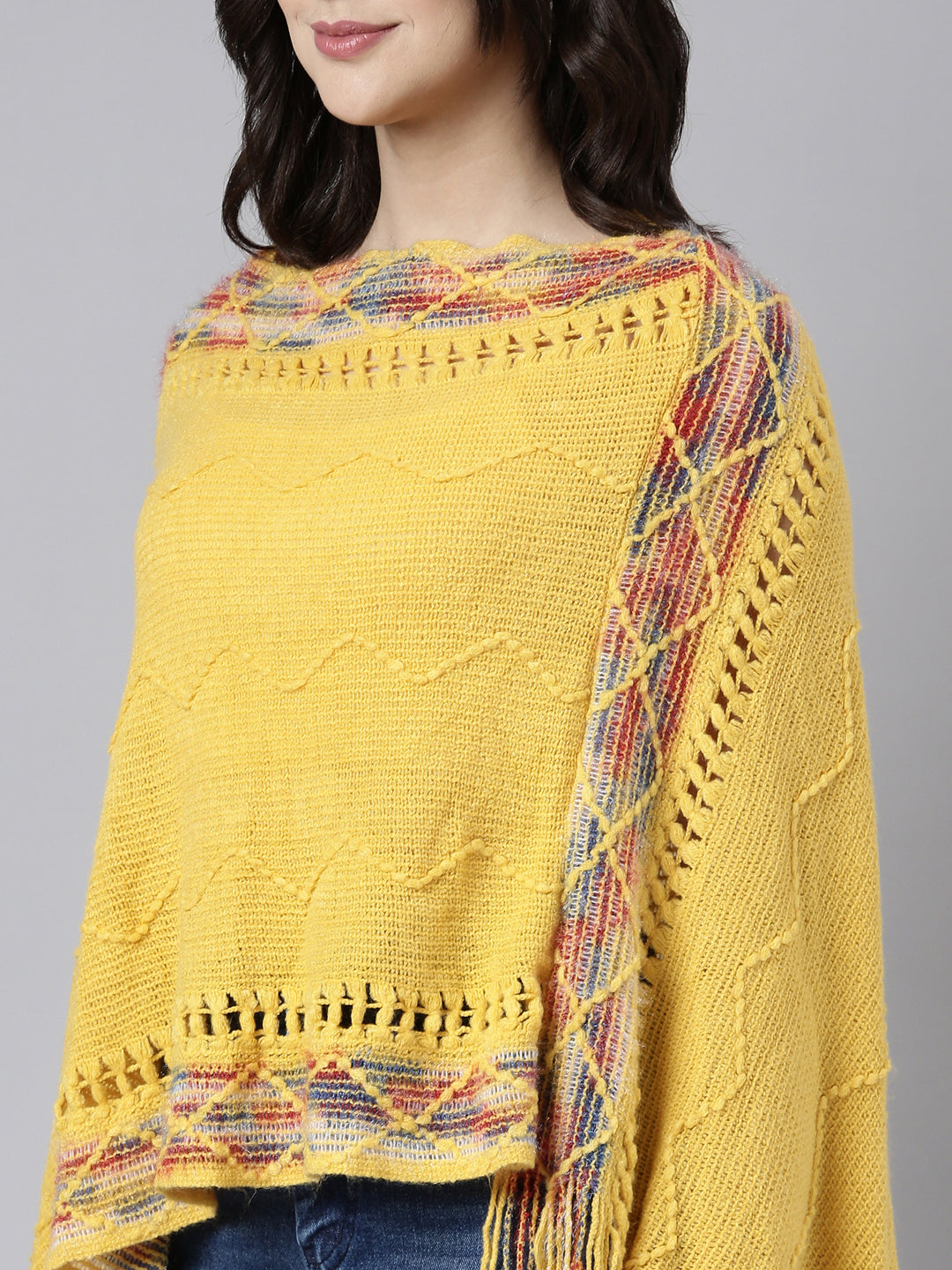 Women's Chevron Yellow Poncho