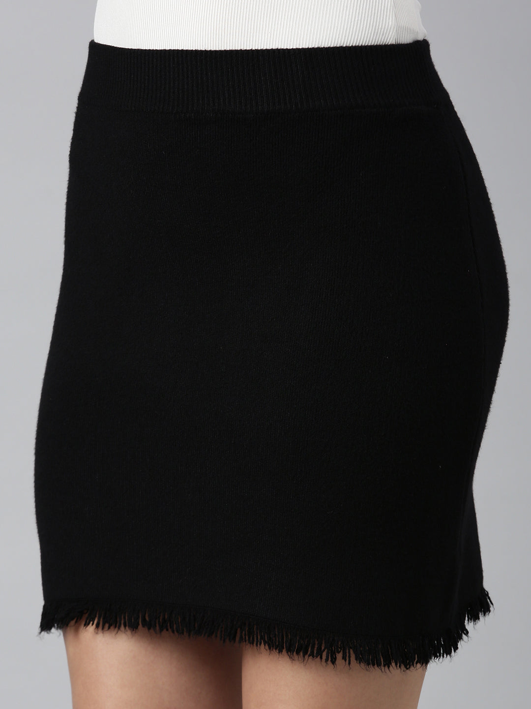 Women's Black Pencil Fringed Mini Skirt