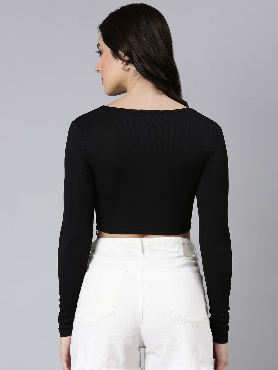 Women Solid Black Crop Top