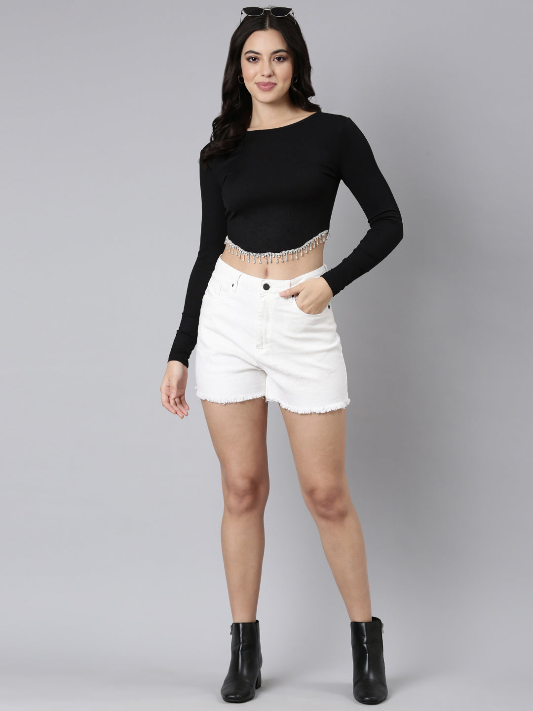 Women Solid Black Crop Top