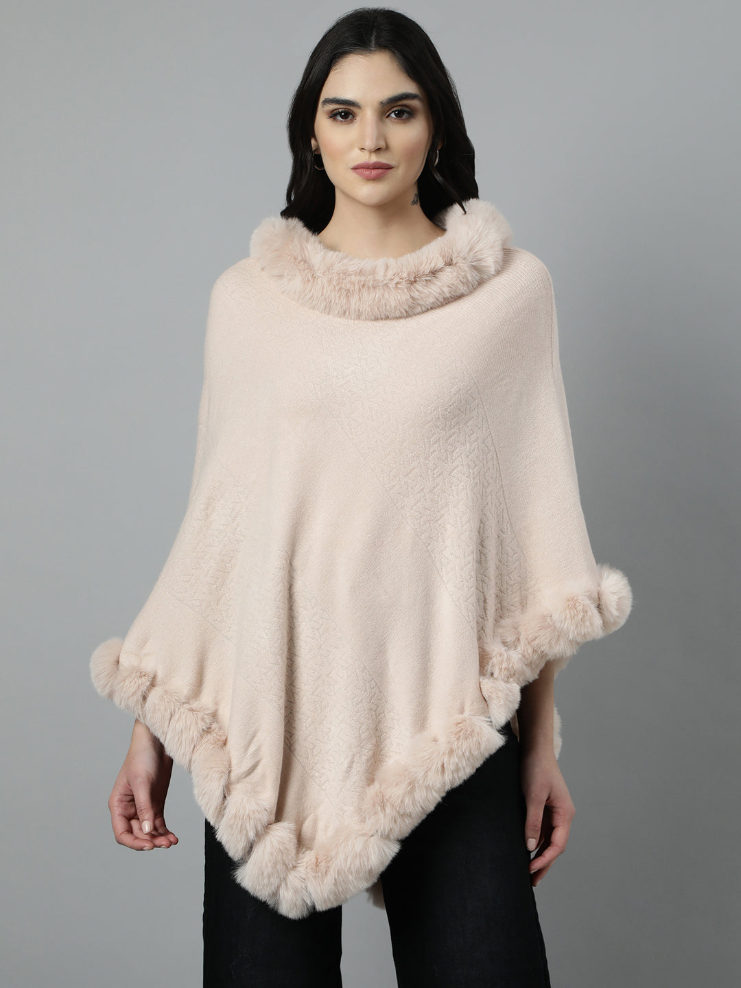Women's Solid Peach Longline Poncho