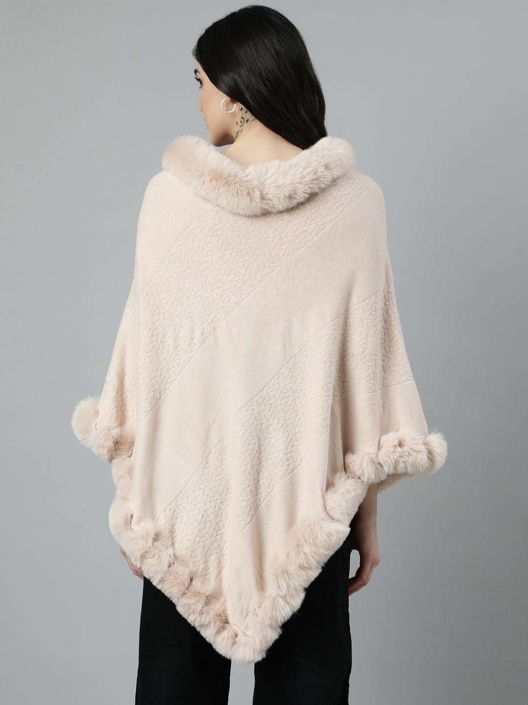 Women's Solid Peach Longline Poncho