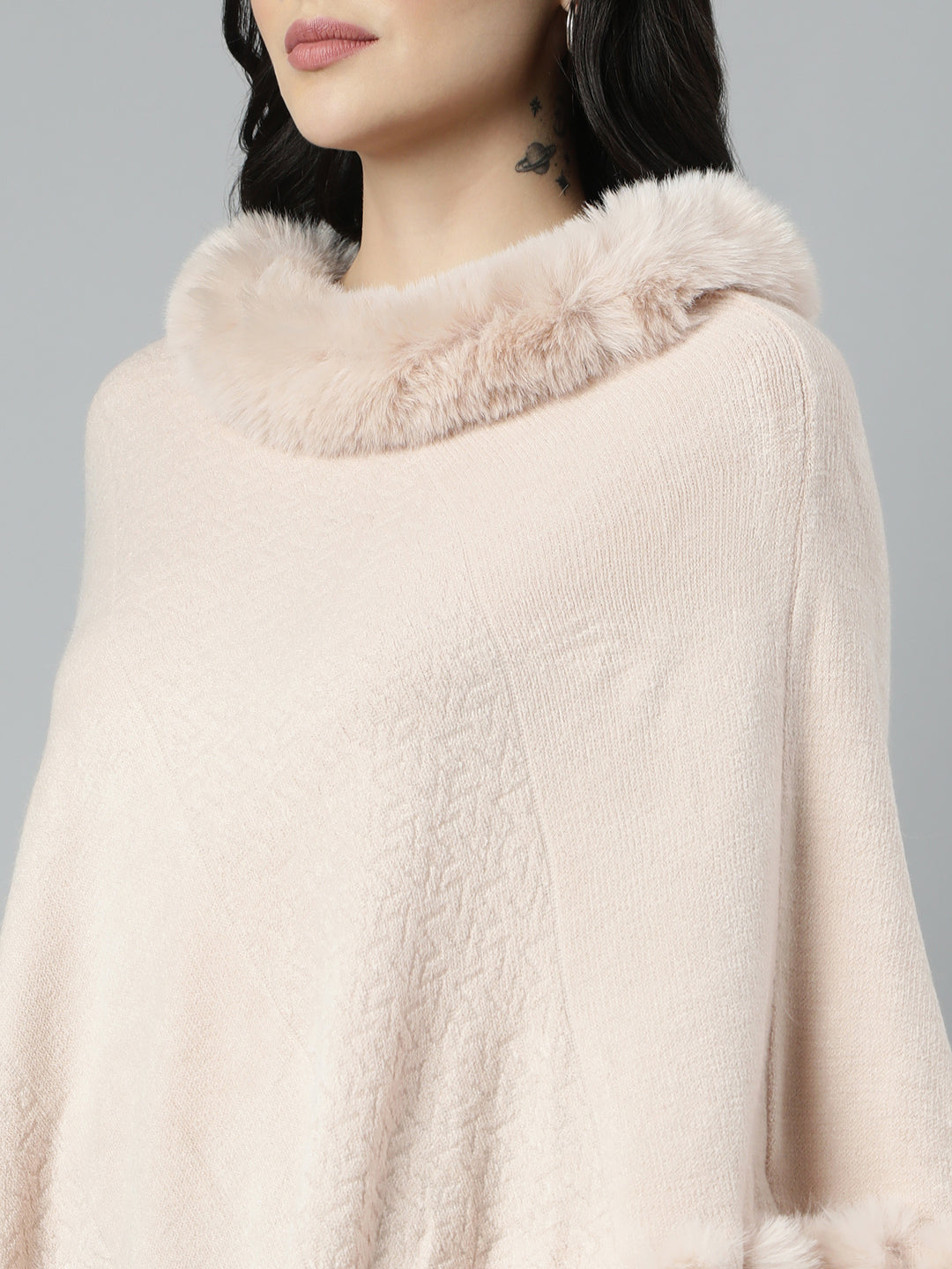 Women's Solid Peach Longline Poncho