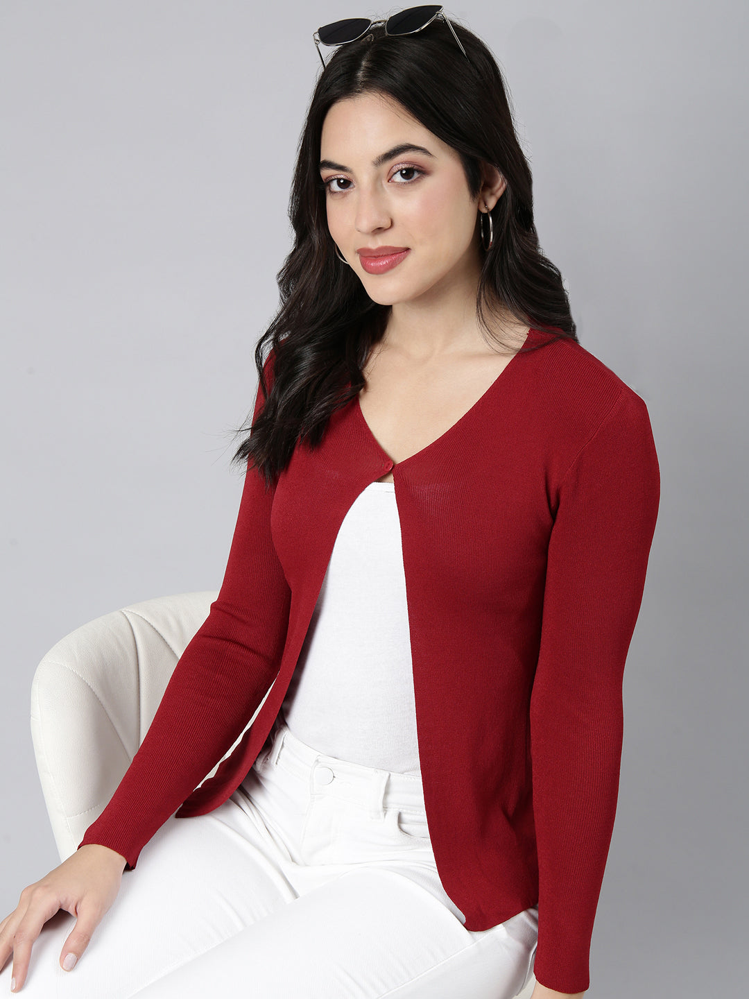 Women's Solid Maroon Shrug