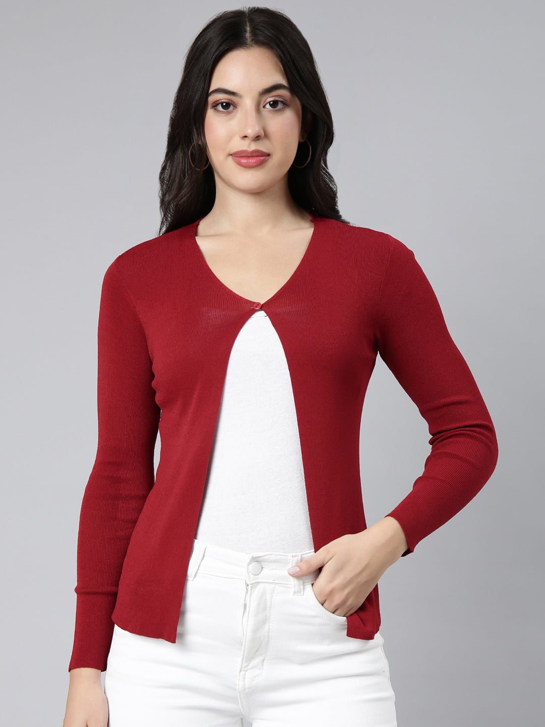 Women's Solid Maroon Shrug