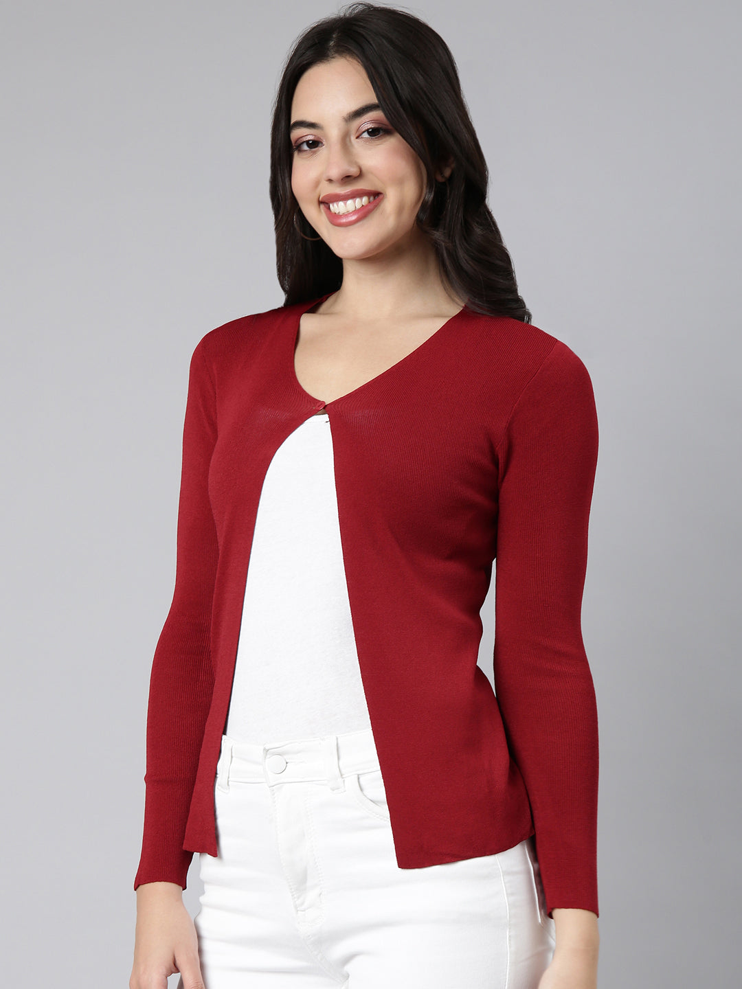 Women's Solid Maroon Shrug