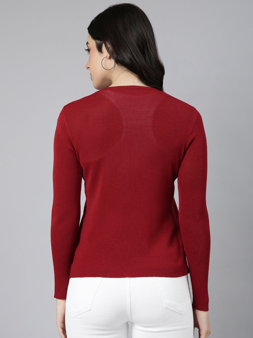 Women's Solid Maroon Shrug