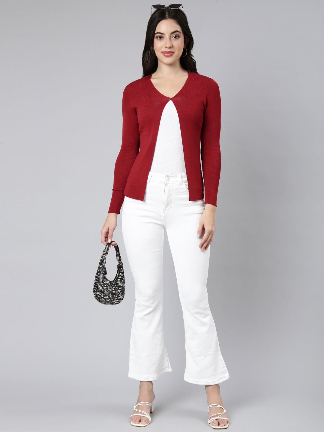 Women's Solid Maroon Shrug