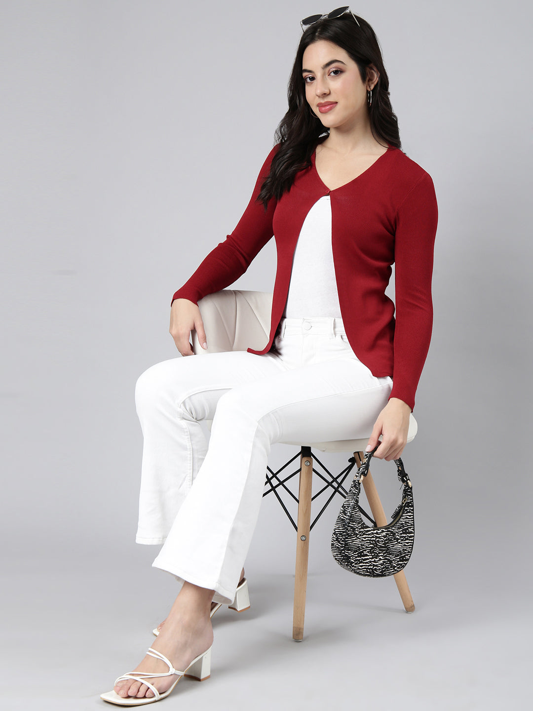 Women's Solid Maroon Shrug