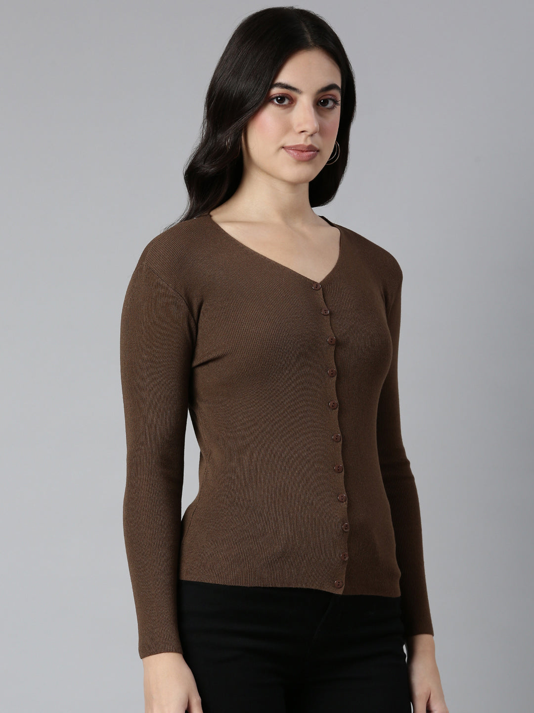 Women's Solid Brown Cardigan