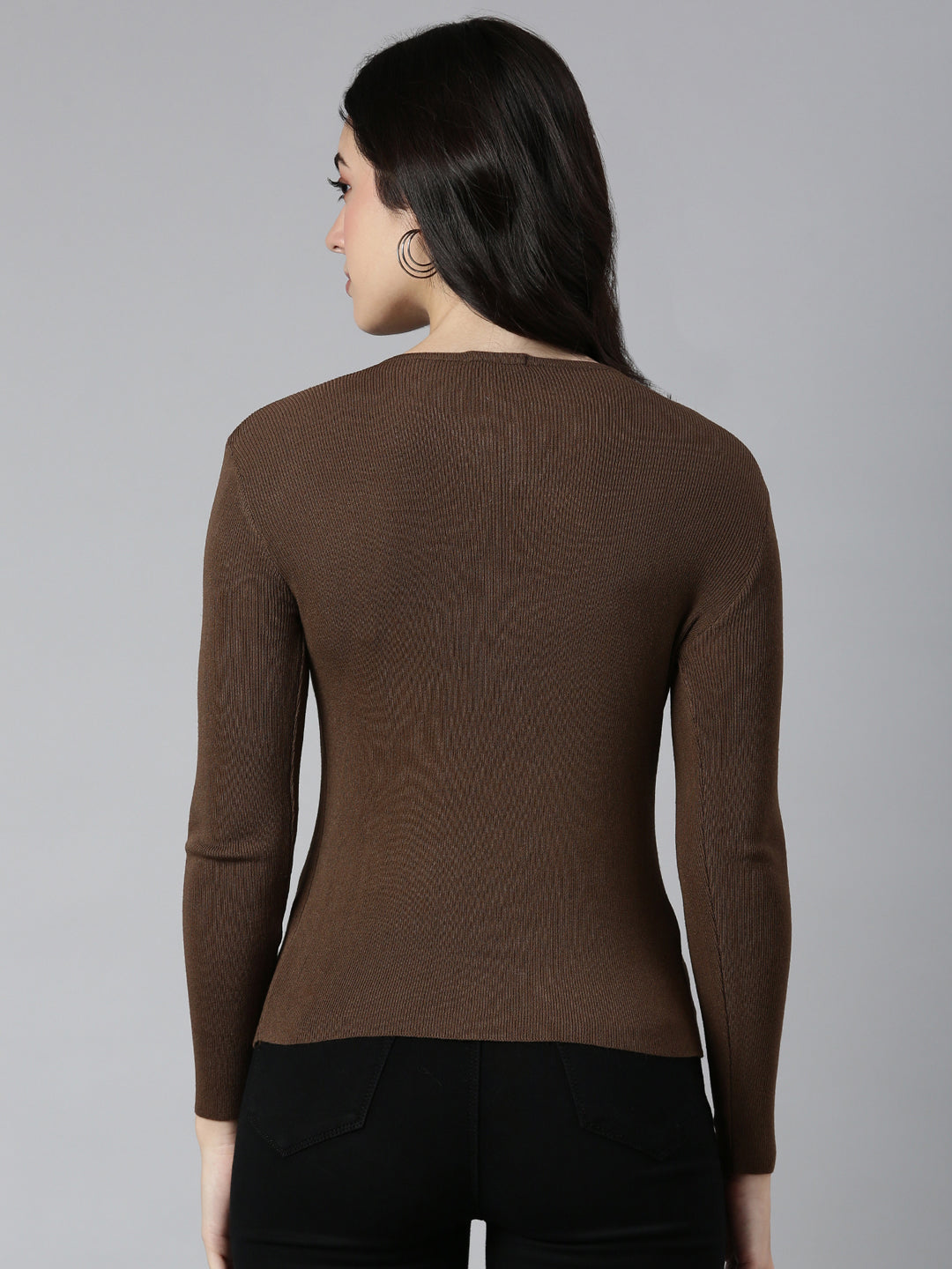 Women's Solid Brown Cardigan