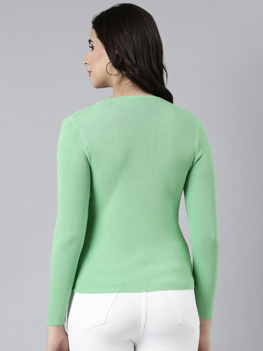 Women Solid Green Cardigan